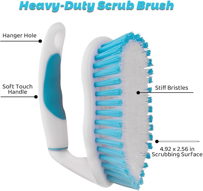 3 Pack Scrub Brush Set, Heavy-Duty Scrub Brushes for Cleaning Bathroom | Stiff Bristles Grout Scrubbing Brush with Handle, Cleaning Brushes for Shower, Bathtub, Kitchen, Floor, Tub, Tile, Sink