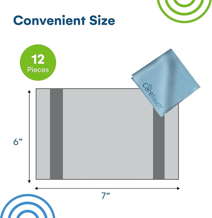 Care Touch Eyeglass Cleaning Cloth - 12 Pack of Microfiber Cleaning Cloth for Glasses, Lenses, Phones and Screens - Large, Lint-Free, Reusable and Scratch-Free - 6 x 7 Inches - Blue