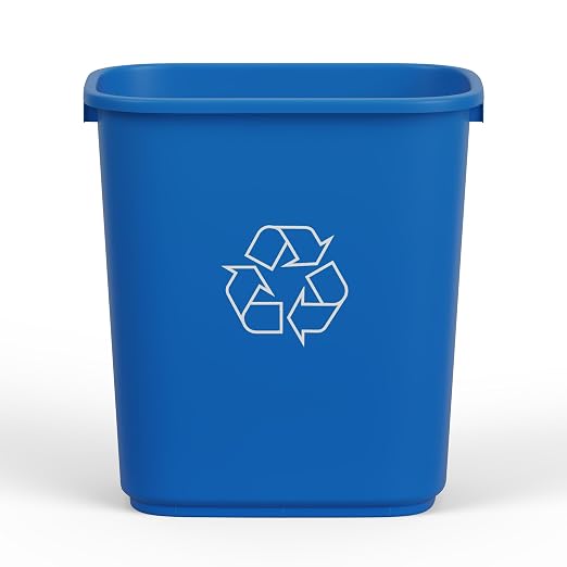 28 Qt. / 7 Gallon Blue Rectangular Recycling Wastebasket Trash Can | 10 Pack