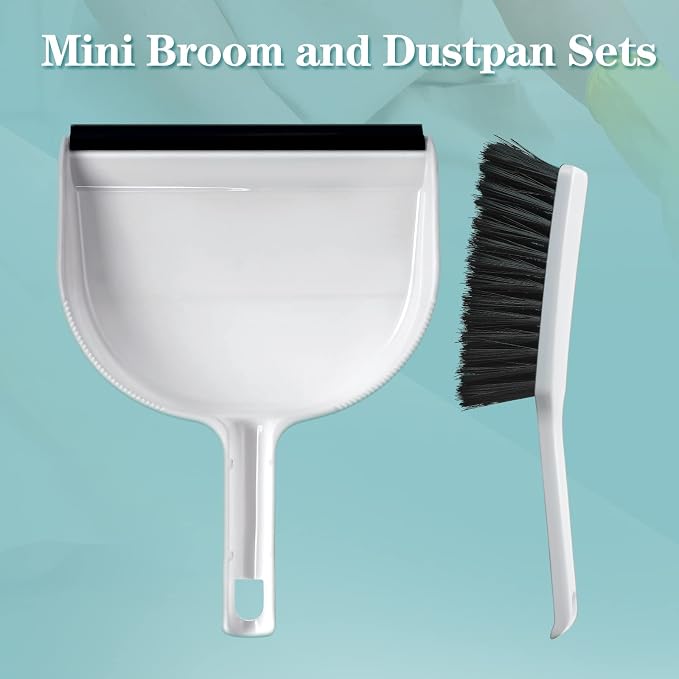 Zubebe 12 Pcs Mini Dustpan and Brush Set, Small Broom and Dustpan Set Small Cleaning Brush Portable Hand Broom Set for Home Office Kitchen Table Desktop Floor Cleaning Supplies