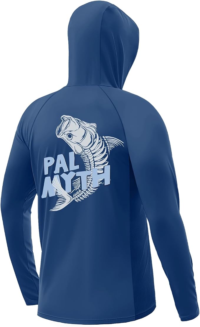 Palmyth Men's Fishing Hoodie UPF 50+ Long Sleeve with Face Mask Neck Gaiter | Zipper Pocket, Thumb Loops, Quick-Dry, Side Mesh Panels, Lens Cleaning Cloth