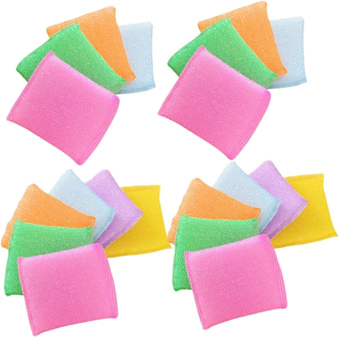 20pcs Non Scratch Dish Scrubbing Pads Kitchen Sponges for Washing Dishes Soft and Sponge Material Powerful Stain Removal Scratch Scourers for Utensils and Hard Random Color