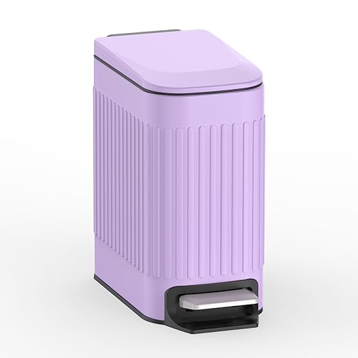 TrashAid 1.6Gal Slim Bathroom Trash Can with Lid Soft Close & Pedal, Purple | Removable Inner Bucket, Stainless Steel Garbage Can, Small Wastebasket for Toilet/Office/Bedroom, Retro Design, Odor Control