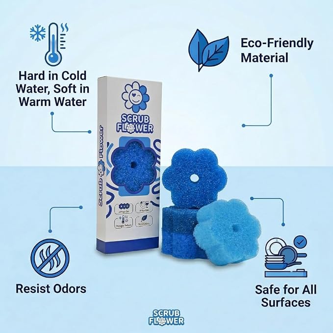 Scrub Flower Temperature Sensitive Sponges, Sapphire Hydrangea | Firm when cold and soft when warm, these odor-resistant scrubbers clean dishes, kitchen surfaces and more.