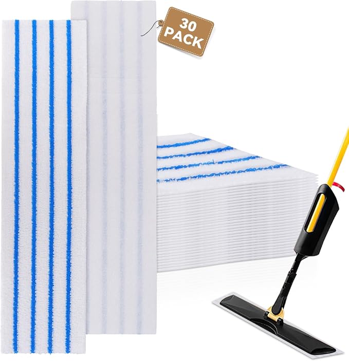 Replacement Disposable Microfiber Pad Fit for Rubbermaid Quick Connect Mop System - 30 Pack Wet & Dry Commercial Cleaning Refills with Scrubbing/Scouring Stripes Fit for Any Flat System 17 and 18 Inch