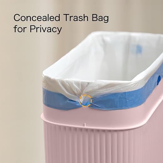 Bathroom Trash Can with Lid, 12L Small Plastic Garbage Can for Kitchen with Press Top Lid, 3.2 Gallon Slim Dog Proof Wastebasket Trash Bin for Office, Bedroom, Living Room, Home Cabinet-Pink