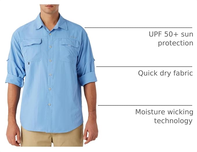 NAVISKIN Men's UPF 50+ Sun Protection Long Sleeve Fishing Shirts | UV Protective, Quick Dry, Vented Back, Utility Pockets, Roll Up Sleeves, Lightweight PFG Shirts For Hiking Camping Safari