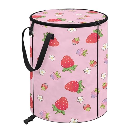BIGCARJOB Strawberry Recycle Trash Can Storage Outdoor Portable Trash Can Large Pop-Up Waste Bin Bag for Camping Beach Travel, 22.83x17.71 in