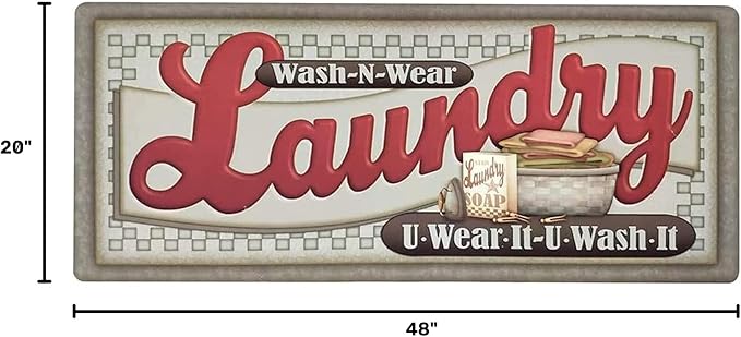 Abreeze Farmhouse Laundry Runner Rug Vintage Rug for Laundry Room Rubber Backer Mat Floor Runner Carpet Kitchen Mats 20''x48'',Red Letter
