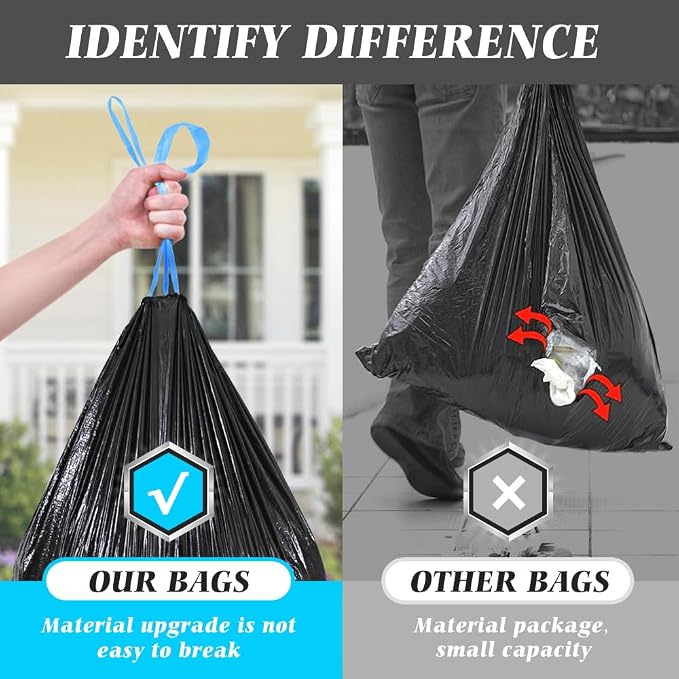 21 Gallon 120 Counts Strong Drawstring Trash Bags Garbage Bags by Teivio,Fit 20 Gal Bathroom Trash Can Bin Liners, Plastic Bags for home office kitchen, Black