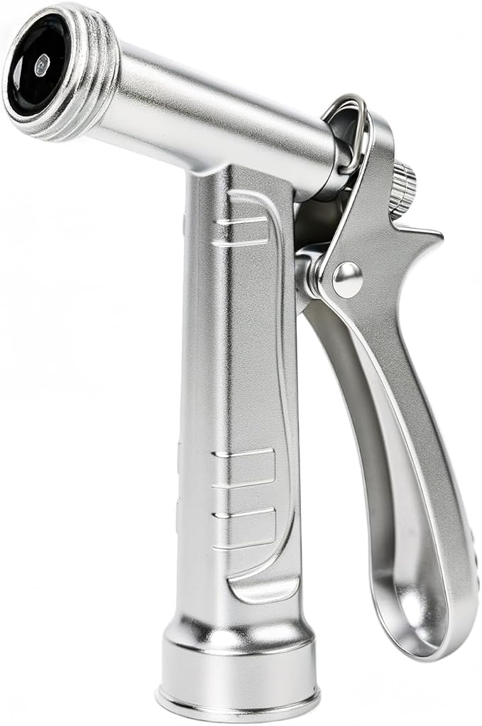 RESTMO 100% Metal Rust-Proof Chrome Plated Garden Hose Nozzle Heavy Duty | 5X Lifespan Zinc Alloy Pistol Grip Hose Sprayer Nozzle, Leak Proof, Threaded Front, Idea for Car Washing, Plant Watering