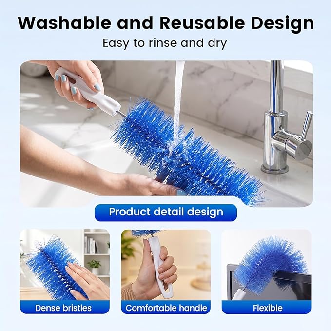 Fan Cleaning Brush, Bendable Microfiber Head, Microfiber Duster for Electric Fan and Blind, Reusable Dust Remover Washable ldeal for Electric Fans Air Conditioning, Home Car Vents, Curtain (Blue+Gray)