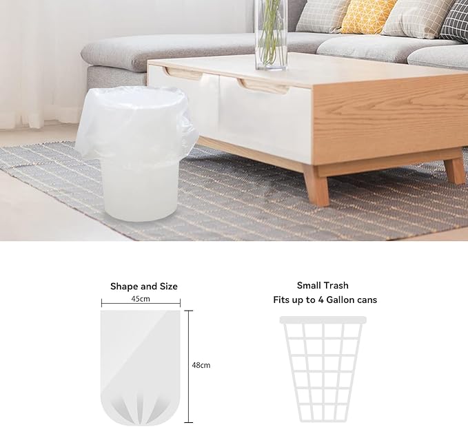 WAIKAS 3 Gallon Trash Bag, Small Garbage Bags, No Flaps/Ties, 90 Count, 45x48cm, 3.7g/pcs, Unscented, White