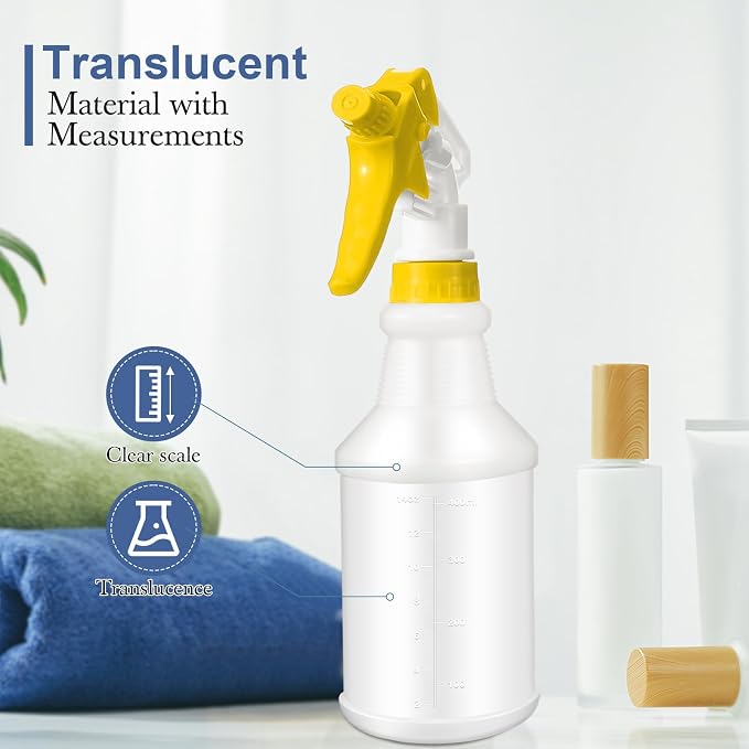 Eccliy 20Pk 16oz Spray Bottles,Cylinder,Yellow Spray Head | Clear Empty Plastic Commercial Spray Bottles with Nozzle Measurement For Cleaning Solutions Cleaner Detailing Industrial