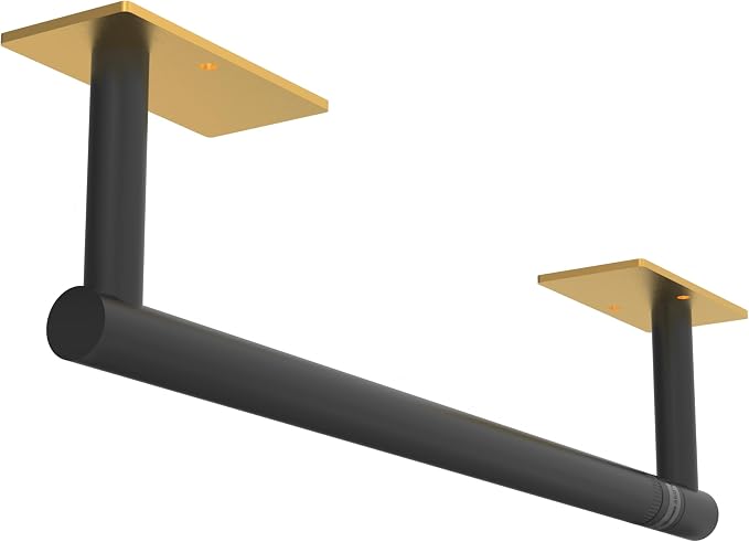 Paper Towel Holder Under Cabinet Self Adhesive Black & Gold | 304 Stainless Steel Post Pivoting Design Wall Mounted & No Drilling for Kitchen Waterproof & Rustproof, Square Base