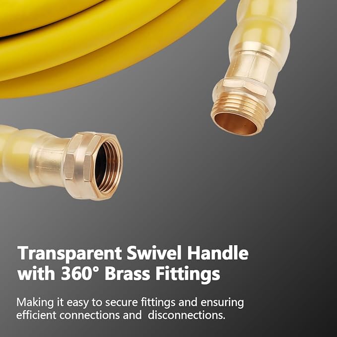 Heavy Duty Premium Garden Hose 50ft x 5/8", 300PSI Working, 1000PSI Burst, Hybrid Rubber Water Hose with Transparent Swivel Handle - Hot/Cold Water - Five Layered Braiding with Brass fittings (Yellow)