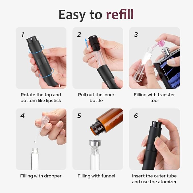 8ml Travel Perfume Bottle Refillable, 3 PCS Cologne Atomizer Spray | Twist-up empty sprayer, small refill dispenser, portable size for purse pocket, leakproof, TSA essential for men women -blue