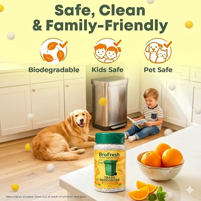 BroFresh Garbage Can Deodorizer, Neutralizes Odor, Absorbs Moisture & Releases Long-Lasting Scent, Safe & Non-Toxic, Trash Can Odor Eliminator (8 oz Twin, Citrus)