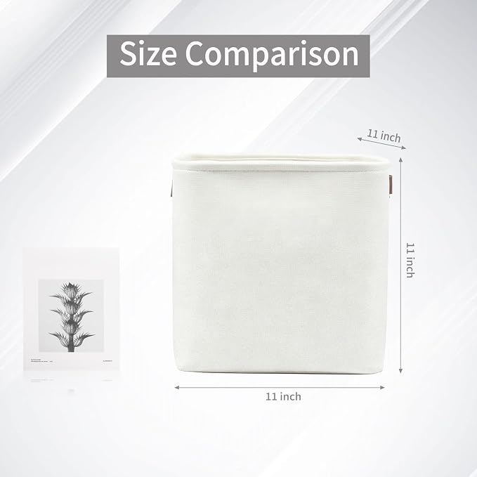 Collapsible Fabric Storage Cubes 11x11 Cube Storage Bins, 4 Pack Closet Baskets Box with Handles for Organizing, Shelf, Toys, Clothes, Home, Office, Nursery (White)