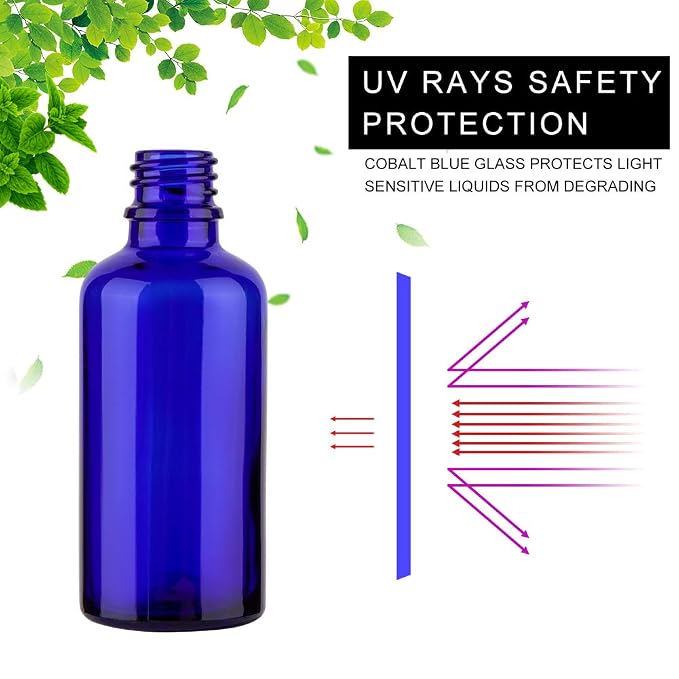 2oz Glass Spray Bottles For Essential Oils, Blue, 3 Pack | Small, Fine Mist