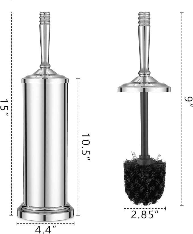 Chrome Toilet Brush and Holder Set，Toilet Bowl Brush and Holder | Heavy Duty Toilet Brush for Bathroom, Stainless Steel Toilet Cleaner Brush,Deep Cleaning,Space Saving,Covered Brush