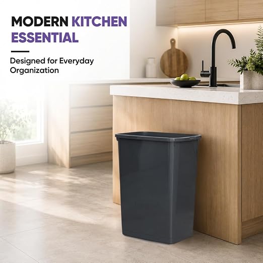 Superio Large Kitchen Trash Can 13 Gallon, 52 Qt Waste Bin for Kitchen, Garage, Indoor and Outdoor Trash Can, Dark Grey
