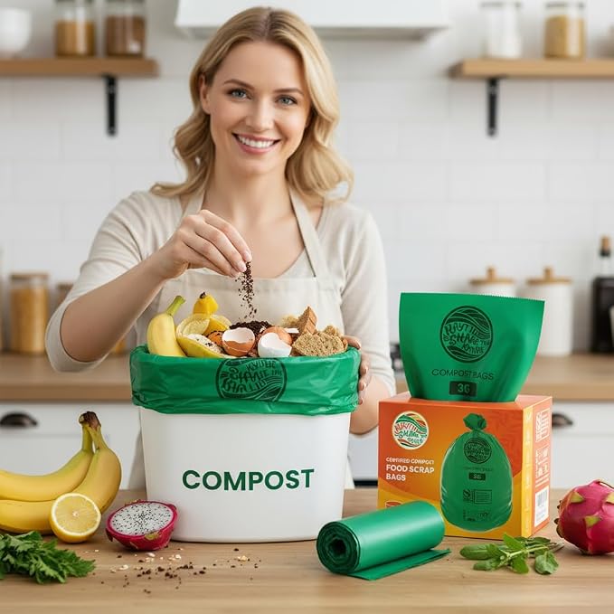 Compost Bags 3 Gallon,100 Count,Compost Food Scrap Waste Bags Fits Countertop Bin,Small Kitchen Food Scrap Waste Bags,Compost bin bags,Certified by BPI,ASTM D6400 and OK compost HOME certified