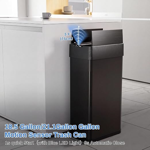 Automatic Trash Can, 21.1 Gallon Touchless Motion Sensor Trash Bin | Smart Garbage Can with Soft-Close Lid, Bag Retainer Ring and Display Light,for Kitchen,Living Room Office (Black, 80L)