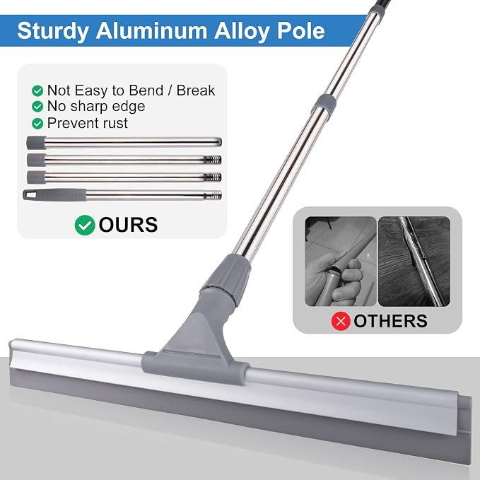 17.3" Floor Squeegee，Squeegee Broom for Floor with 62" Long Handle, Shower Squeegee for Tile Shower Walls,Garage, Deck, Bathroom, Glass,Window, Concrete Floor