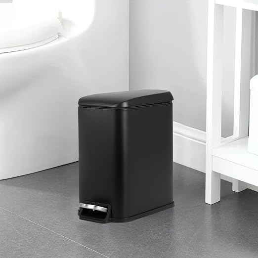 1.3 Gallon Small Kitchen Trash Can, Stainless Steel, Removable Plastic Inner Bucket Lid, Foot Pedal, for Bathroom