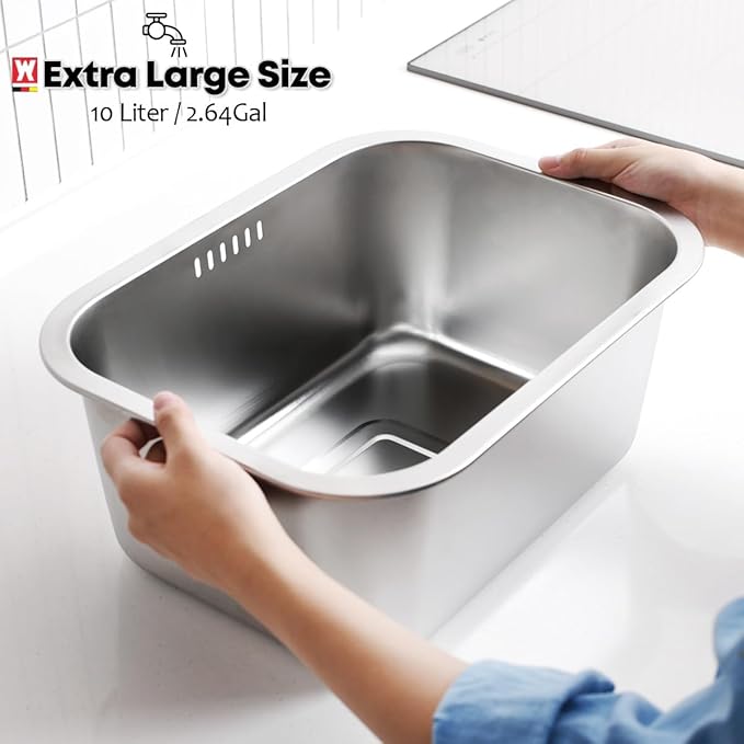 WAGENSTEIGER Portable Stainless Steel Washing-Up Bowl 10L (2.64 Gal), Large Multipurpose Dishpan for Kitchen Sink, Camping & Outdoor Dish Tub (Washing-Up Bowl)