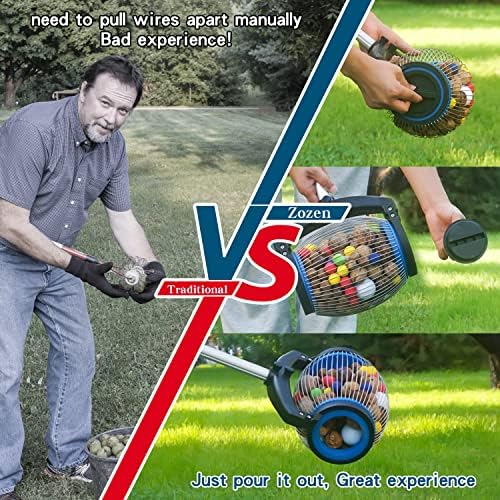 Zozen Nut Gatherer, Acorn Picker Upper, Side Opening Dump, 1 Gallon | Telescopic Handle, 3/8''-1''Objects Size, Nut Roller Apply Acorns, Pecans, Buckeyes, Hickory Nuts, Nerf Balls, Golf Balls