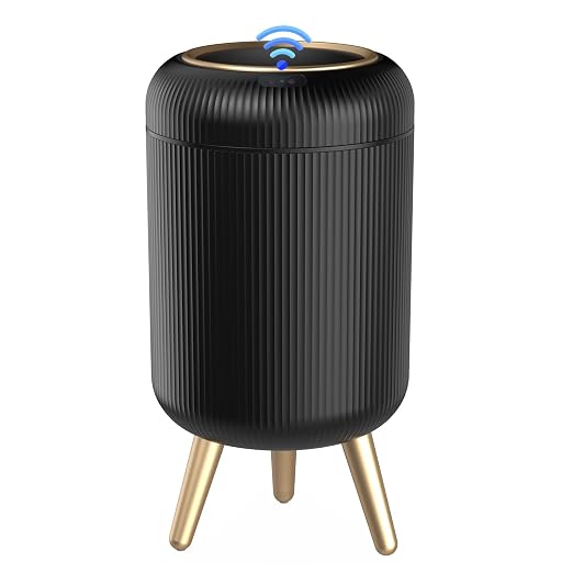 Automatic Motion Sensor Trash Can Bathroom,3 Gallon,Black and Gold | Touchless Trash Bin with Lid and Legs,Auto Diaper Garbage Can,Smalll Plastic Wastebasket for Office,Bedroom,Toilet,Kitchen