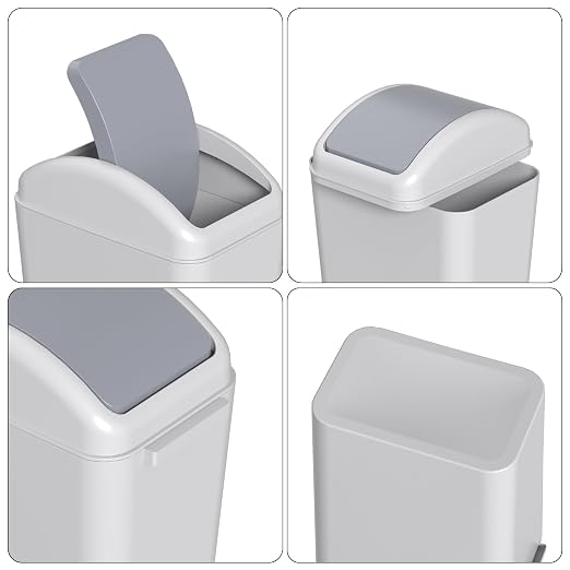 4.5 Gallon Plastic Swing Top Slim Trash Can, Garbage Bin with Lid | Gray Swing Lid Garbage Can, Small Wastebasket