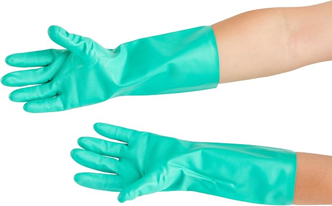 Restaurantware-Clean Tek Professional 15 Mil XXL Cleaning Gloves, 1 Pair Of Long Cuff Gloves - Flock Lining, No-Powder, Green Nitrile Chemical Tolerant Gloves, No-Latex, Heavy-Duty Tasks