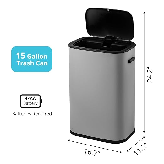 TrailBlaze Grey 50L/13 Gal Automatic Motion Sensor Trash Can with Lid, Dual Trash & Recycling Bin for Kitchen, Office, Bedroom, Bathroom