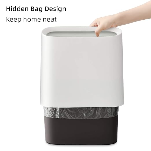 SUBEKYU 2.3 Gal Bathroom Trash Can,Small Garbage Can for Kitchen,White | Slim Rectangular Waste Bin,Heavy-Duty Plastic Garbage Can with Detachable Inner Liner