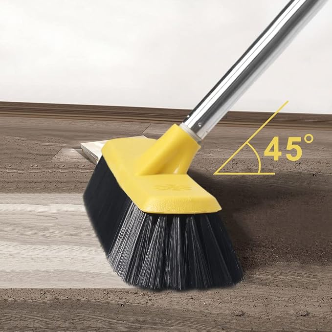 Push Broom with Long Handle, Floor Brush 49.6 inch Soft Bristle Broom 12.2" Wide for Cleaning Bathroom Kitchen Patio Garage Deck Tile Floor
