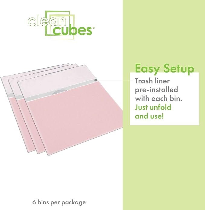 Clean Cubes 13 Gallon Disposable Pop-Up Trash Cans, 6-Pack (Pink) | One Pack Covers the Whole Party, Place a Bin in Every Corner, No Assembly, Built-In Liner, Toss the Whole Bin When Full