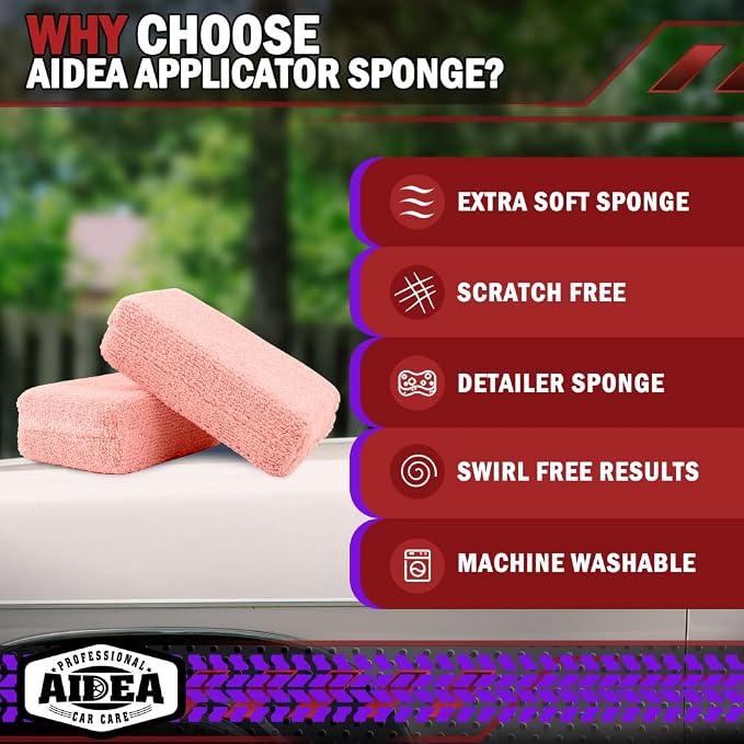 AIDEA Microfiber Applicator Pads-8 Pack, Car Wash Sponge, Pink | Premium Microfiber Sponge and Cleaning Pads, Perfect for Effortless Wax, Sealant, Car Detailing Supplies