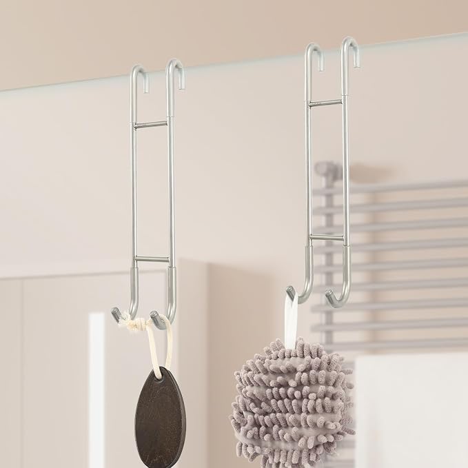 NINETREX Shower Door Hooks, Towel Hooks Frameless Glass Door, 10", 2 Pack | Heavy Duty SUS 304 Stainless Steel, for Towels Squeegee Loofah Shaver Robe, Bathroom Storage, Brushed Nickel