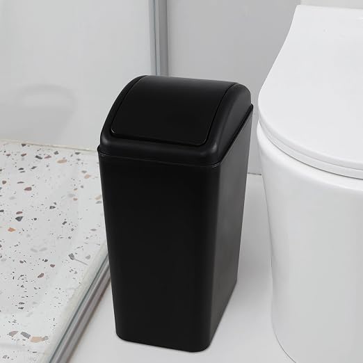 Oymlclivisa 4.5 Gallon Plastic Swing Top Trash Can, Slim Trash Bin, Black | Small Garbage Can with Lid for Narrow Space