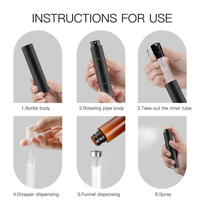 Tekson 10ml Travel Perfume Atomizer, Cologne Spray Bottle, Coffee Sprayer | Mini spray bottle refillable, for espresso, RDT, water, coffee bean, small size, twist up, portable, for men & women, black