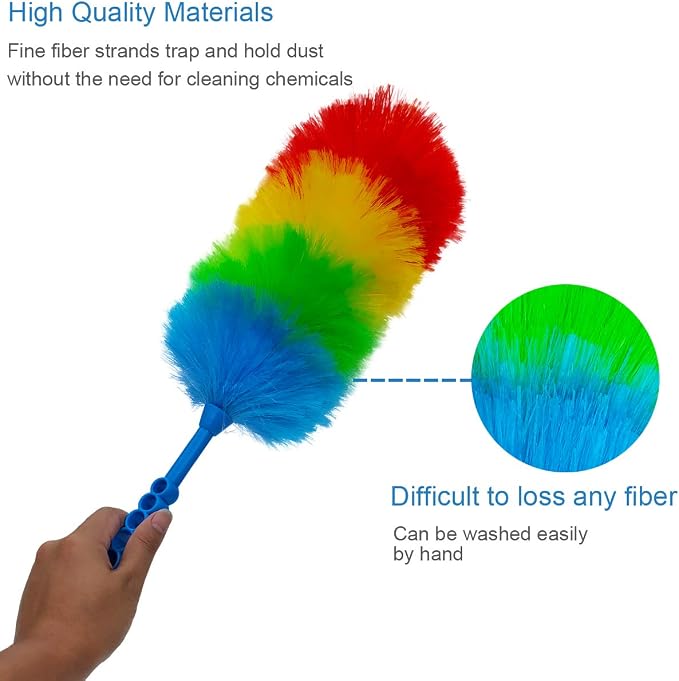 4 Pack Upgrade 19” Static Duster Beandable and Washable - More Fibers Bigger Head Less Loss of Fiber Duster