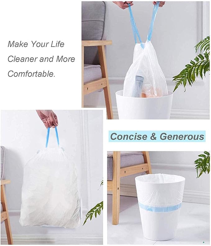 Small Trash Bags 3.5 Gallon, 100 Pcs Bathroom Garbage Bags, Blue Strap 3 Gallon Trash Bag Kitchen Garbage Bags(White) With Drawstring Quickly Pack Garbage