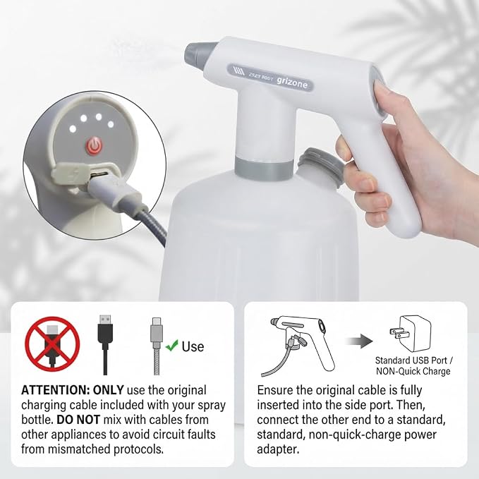 Electric Spray Bottle，2 Spray Modes Removable Wand | 2L ABS electric sprayer with 1200mAh rechargeable battery for gardening,household cleaning &Pet Bathing Grooming