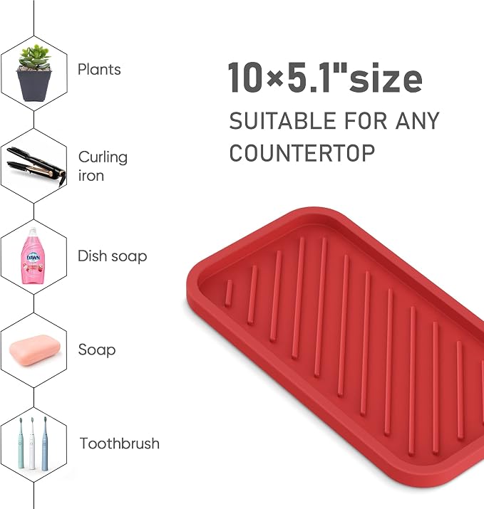 Silicone Sponge Holder-Large Thick Durable 10" Sink Organizer Tray-Kitchen | Thick Durable Sponge Caddy, Large Sink Tray, Dish Soap & Scouring Pad Holder, Countertop Drip Tray, Easy Clean, Rust-Proof