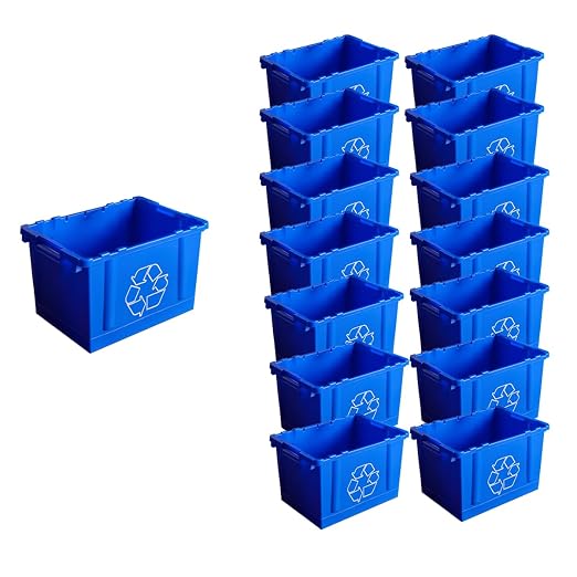 15 Pack, 14 Gallon Rectangular Blue Recycling Bin for Indoor/Outdoor, Stackable Recycling Container with Handles for Plastic, Paper