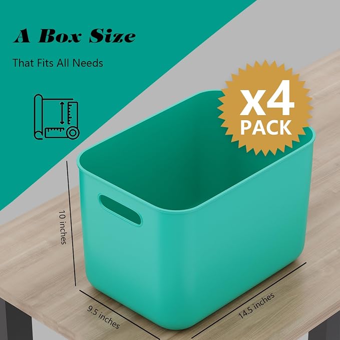 OWill 4-Pack 22L Plastic Storage Bins and Baskets for Efficient Home Classroom Organization – Multiple Colors containers for Kitchen, Cupboard Box, Bathroom Organizer on Shelves and Tubs