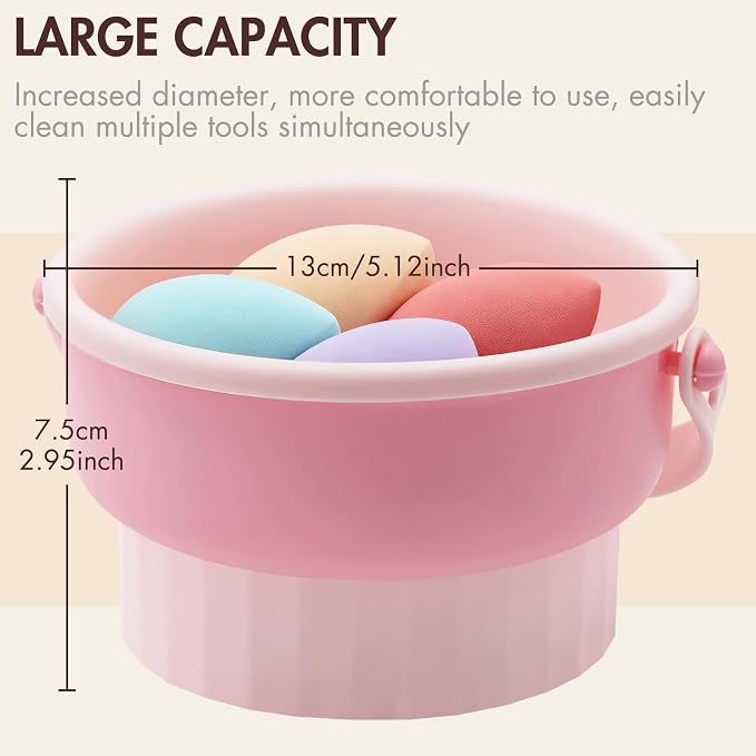 Makeup Brush Cleaner Mat, Brush Cleaner Bowl For Deep Cleaning Tools, 3 in 1 Cleaning Tool Makeup Organizer Storage for Brushes, Powder Puffs, and Sponges(Pink)